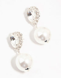 Silver Diamante & Pearl Drop Earrings - link has visual effect only