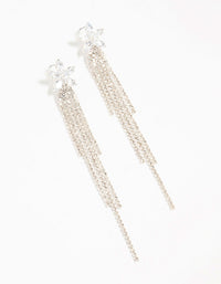 Diamante Floral Cup Chain Drop Silver Earrings - link has visual effect only