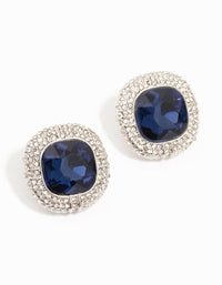 Silver Large Blue Diamante Stud Earrings - link has visual effect only