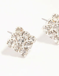 Silver Diamante Square Cup Chain Stud Earrings 2-Pack - link has visual effect only