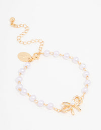 Gold Plated Station Pearl Double Bracelet - link has visual effect only