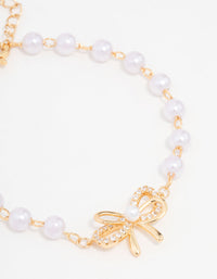 Gold Plated Station Pearl Double Bracelet - link has visual effect only