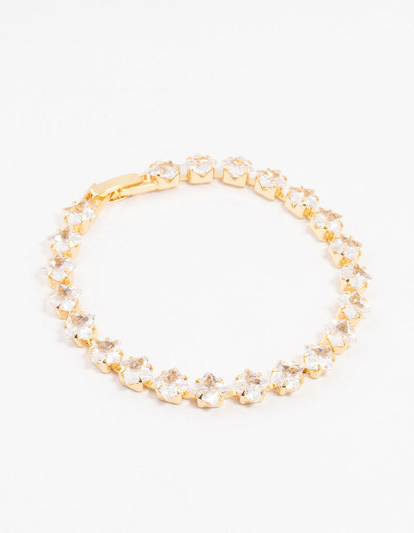 Gold Plated Princess Cut Cubic Zirconia Bracelet