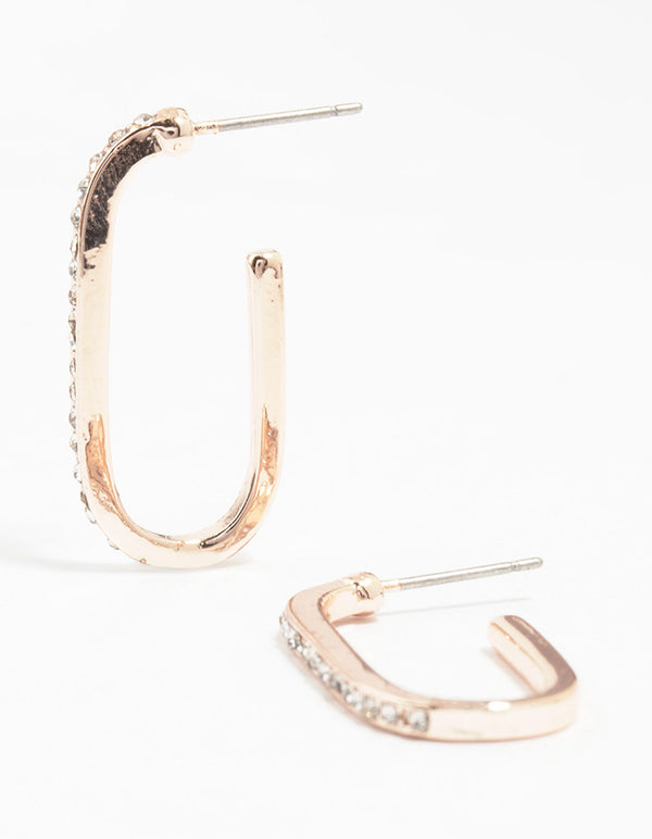 Rose Gold Plated Cubic Zirconia Long Oval Hoop Earrings