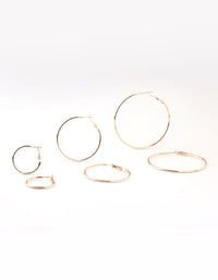 Rose Gold Plated Plain Hoop Earrings 3-Pack - link has visual effect only