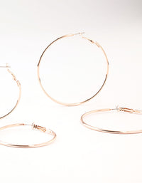 Rose Gold Plated Plain Hoop Earrings 3-Pack - link has visual effect only