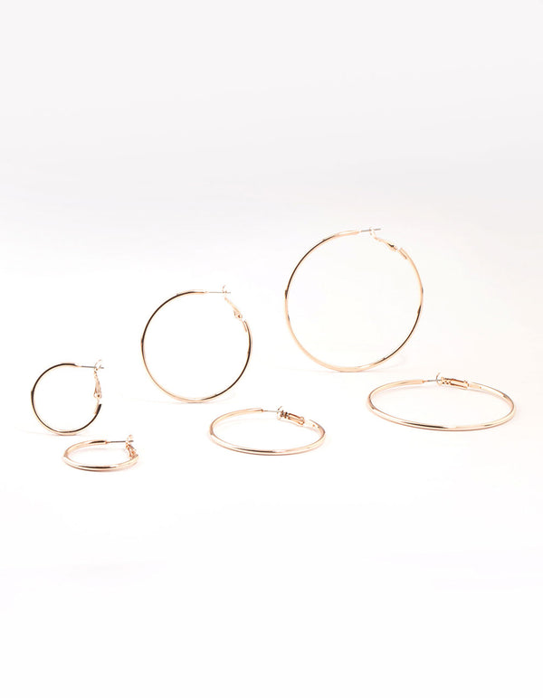 Rose Gold Plated Plain Hoop Earrings 3-Pack