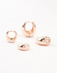 Rose Gold Plated Small & Medium Oval Huggie Earrings Pack - link has visual effect only