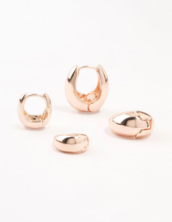 Rose Gold Plated Small & Medium Oval Huggie Earrings Pack