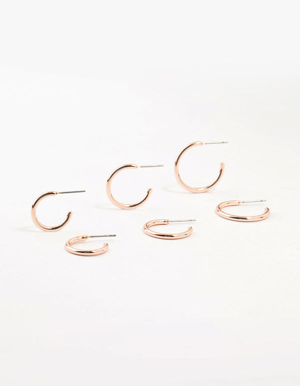 Rose Gold Plated Thin Hoop Earrings 3-Pack