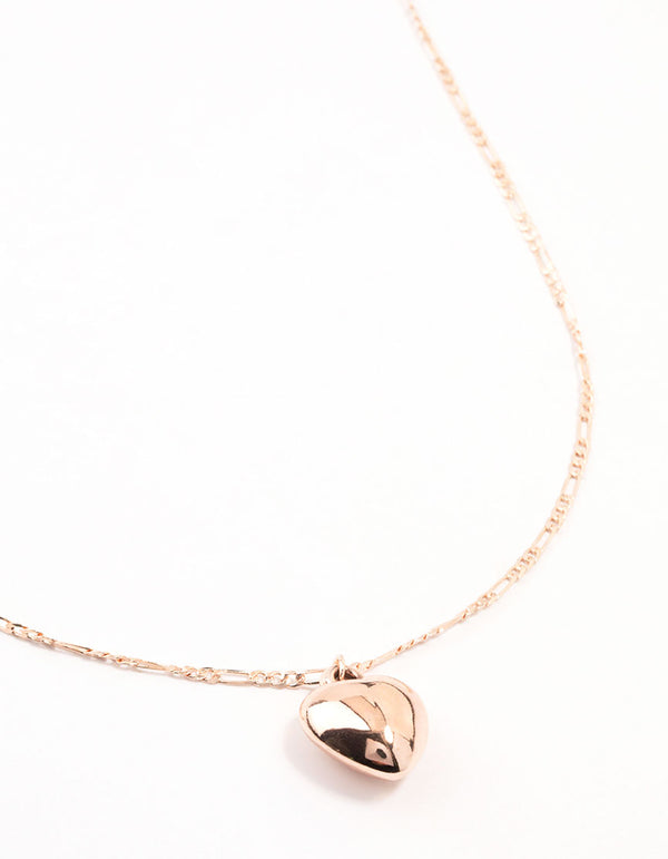 Rose Gold Plated Puffy Heart Figaro Necklace