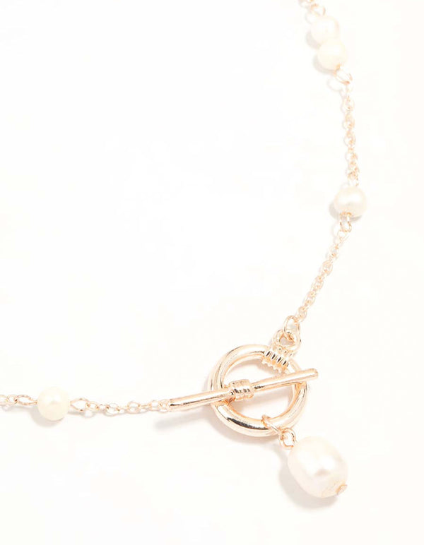 Rose Gold Freshwater Pearl Drop T&O Necklace