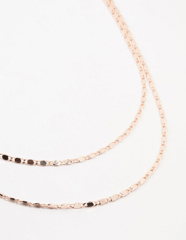 Rose Gold Plated & Black Vintage Chain Layered Necklace