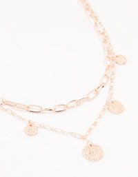 Rose Gold Plated Molten Disc Drop Layered Necklace - link has visual effect only