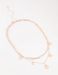 Rose Gold Plated Molten Disc Drop Layered Necklace - link has visual effect only