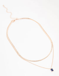 Rose Gold Plated Baguette Snake Layered Necklace 2-Pack - link has visual effect only