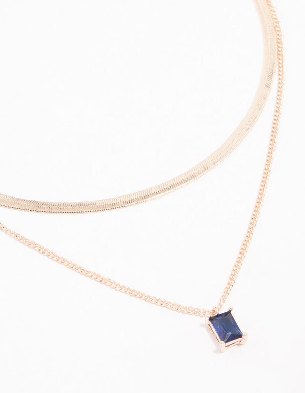 Rose Gold Plated Baguette Snake Layered Necklace 2-Pack