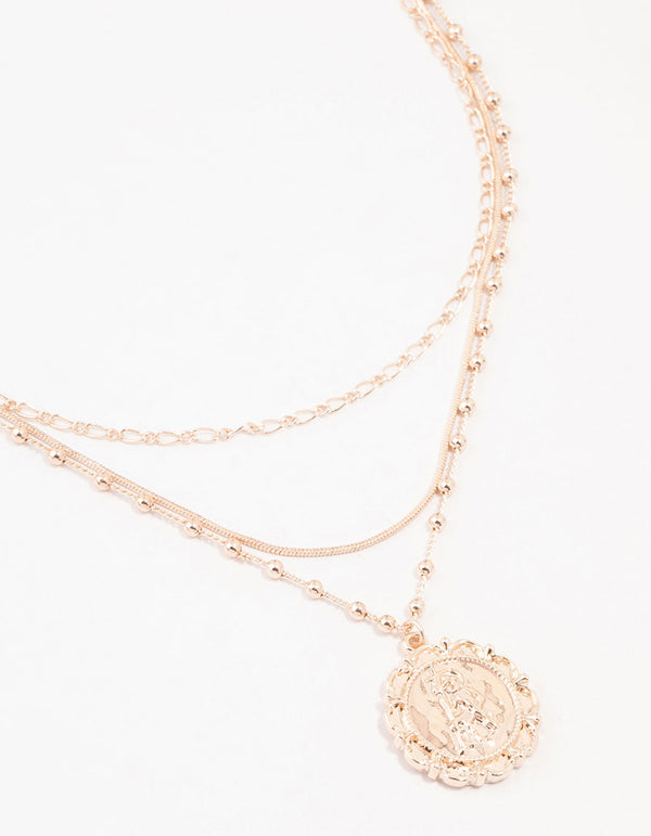 Rose Gold Plated Plated Sterling Silver Pendant Layered  Necklace