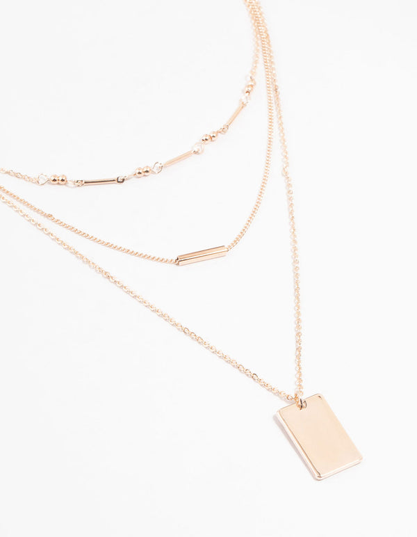 Rose Gold Plated Dainty Rectangle Layered Necklace