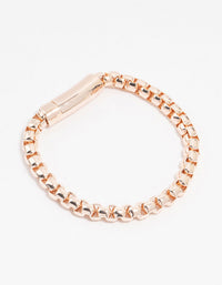 Rose Gold Plated Round Chain Clasp Bracelet - link has visual effect only