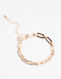 Rose Gold Plated Rectangle Link Bracelet - link has visual effect only