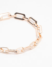 Rose Gold Plated Rectangle Link Bracelet - link has visual effect only