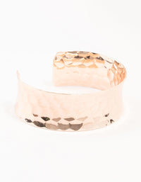 Rose Gold Plated Wide Hammered Wrist Cuff - link has visual effect only