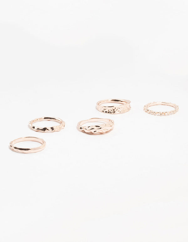 Rose Gold Plated Textured Metal Rings 5-Pack