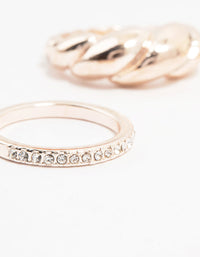 Rose Gold Plated Diamante Twisted Rings 3-Pack - link has visual effect only