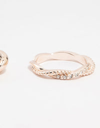 Rose Gold Plated Diamante Twisted Rings 3-Pack - link has visual effect only