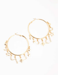 Gold Celestial Diamante Large Charm Hoop Earrings - link has visual effect only