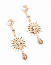 Gold Pearl & Diamante Celestial Drop Earrings - link has visual effect only