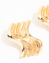 Gold Ribbed Wave Stud Earrings - link has visual effect only