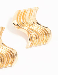 Gold Ribbed Wave Stud Earrings - link has visual effect only