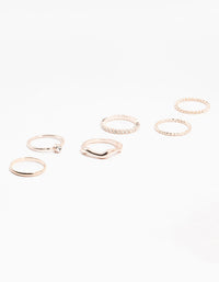 Rose Gold Plated Molten & Diamante Rings 6-Pack - link has visual effect only