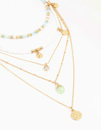 Gold Layered Blue, Green & White Disc Necklace - link has visual effect only