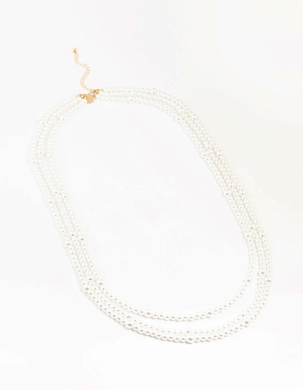 Beaded Alternating Pearl Metal Gold Necklace