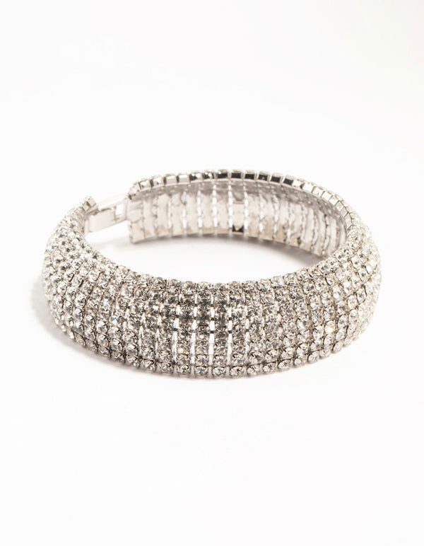 Silver Thick Cup Chain Diamante Bracelet