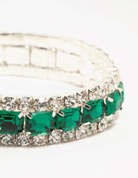 Silver & Green Diamante Cup Chain Stretch Bracelet - link has visual effect only