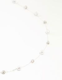 Silver Pearl & Diamante Station Waist Chain - link has visual effect only