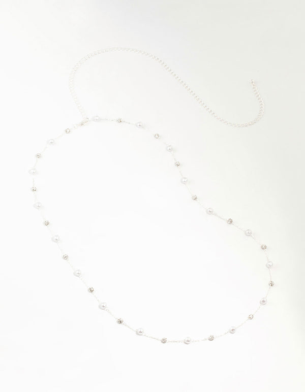 Silver Pearl & Diamante Station Waist Chain