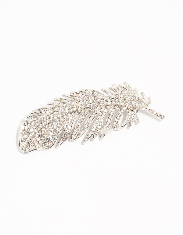 Silver Diamante Feather Brooch