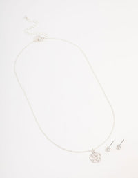 Silver Rose Diamante Necklace & Earrings Set - link has visual effect only