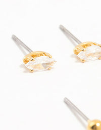 Gold Plated Brass Star & Marquise Cubic Zirconia Earrings 4-Pack - link has visual effect only