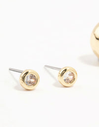 Gold Plated Brass Chunky Hoop & Cubic Zirconia Stud Earrings 3-Pack - link has visual effect only