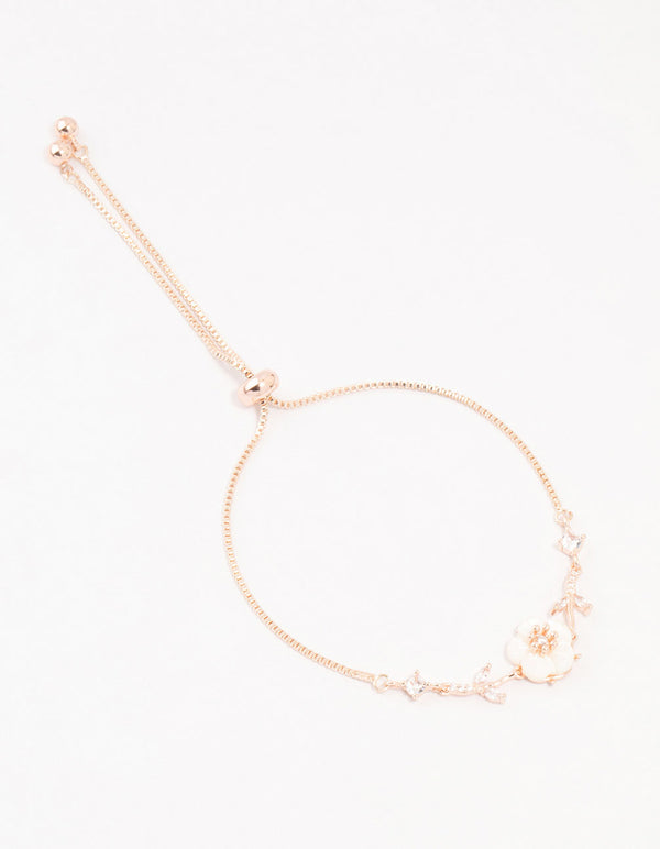 Rose Gold Cubic Zirconia Flower & Vine Toggle Bracelet