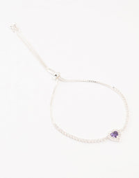 Silver Pave Purple Cubic Zirconia Halo Heart Toggle Bracelet - link has visual effect only