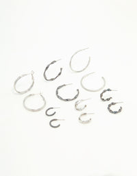 Mixed Shade Silver Twisted & Sleek Hoop Earrings 6-Pack - link has visual effect only