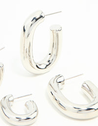 Rhodium Rectangle Shaped Smooth Hoops 2-Pack - link has visual effect only