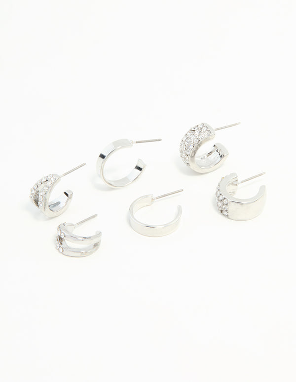 Silver Diamante Hoop Earrings 3-Pack